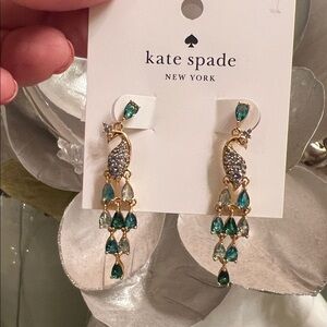 kate spade Gold-tone Peacock Drop Earrings with Teal and Emerald Stones